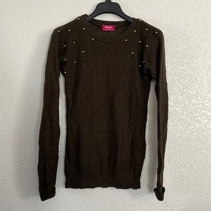 Shasa Women’s Sweater with Studs, Size L, Olive Green